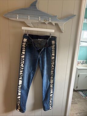 Stella McCartney Blue Denim Skinny Jeans with White Logo Side Stripes